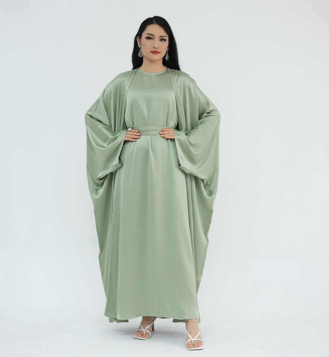 Reina Textured Batwing Abaya Set - Mint