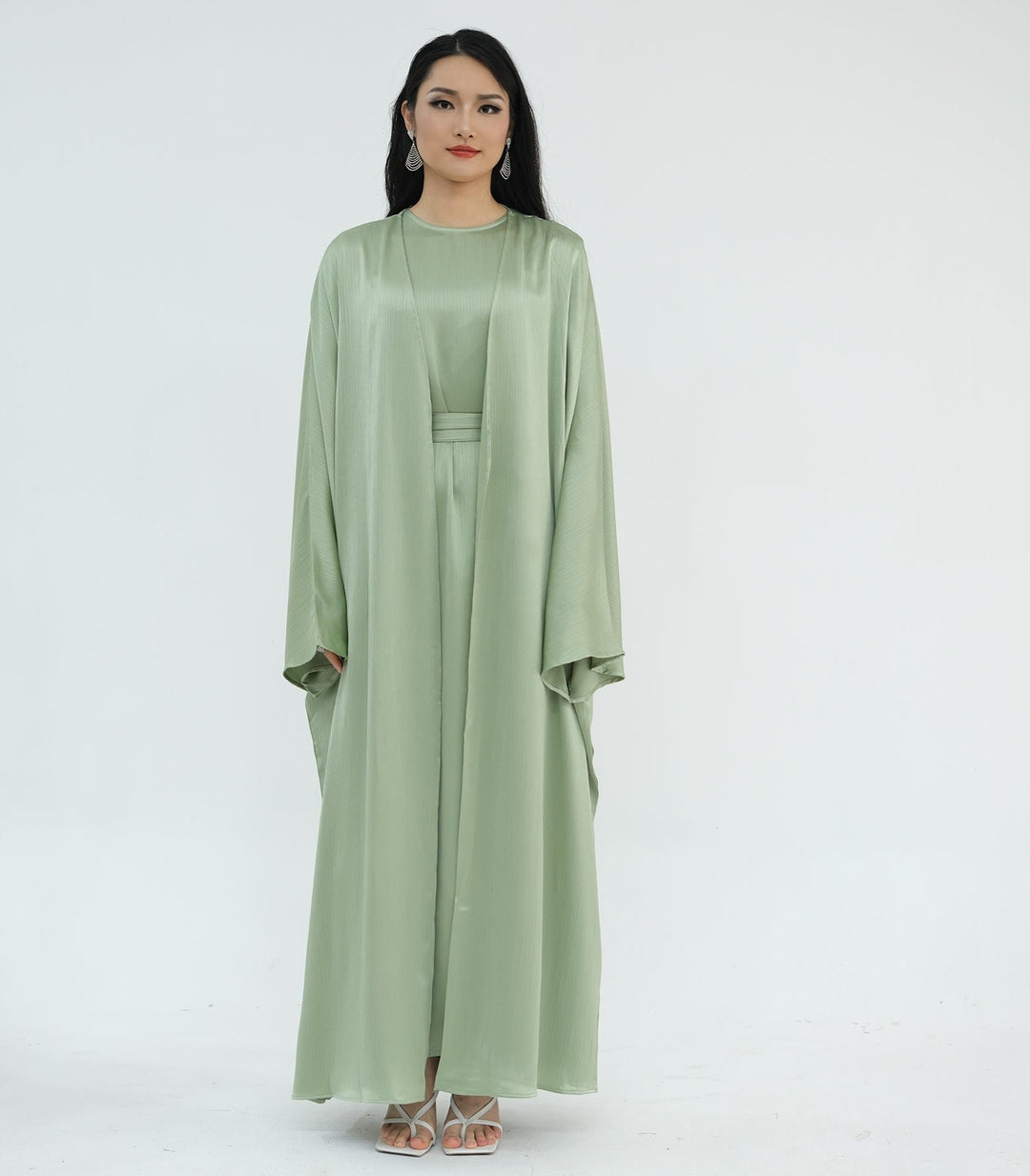 Reina Textured Batwing Abaya Set - Mint