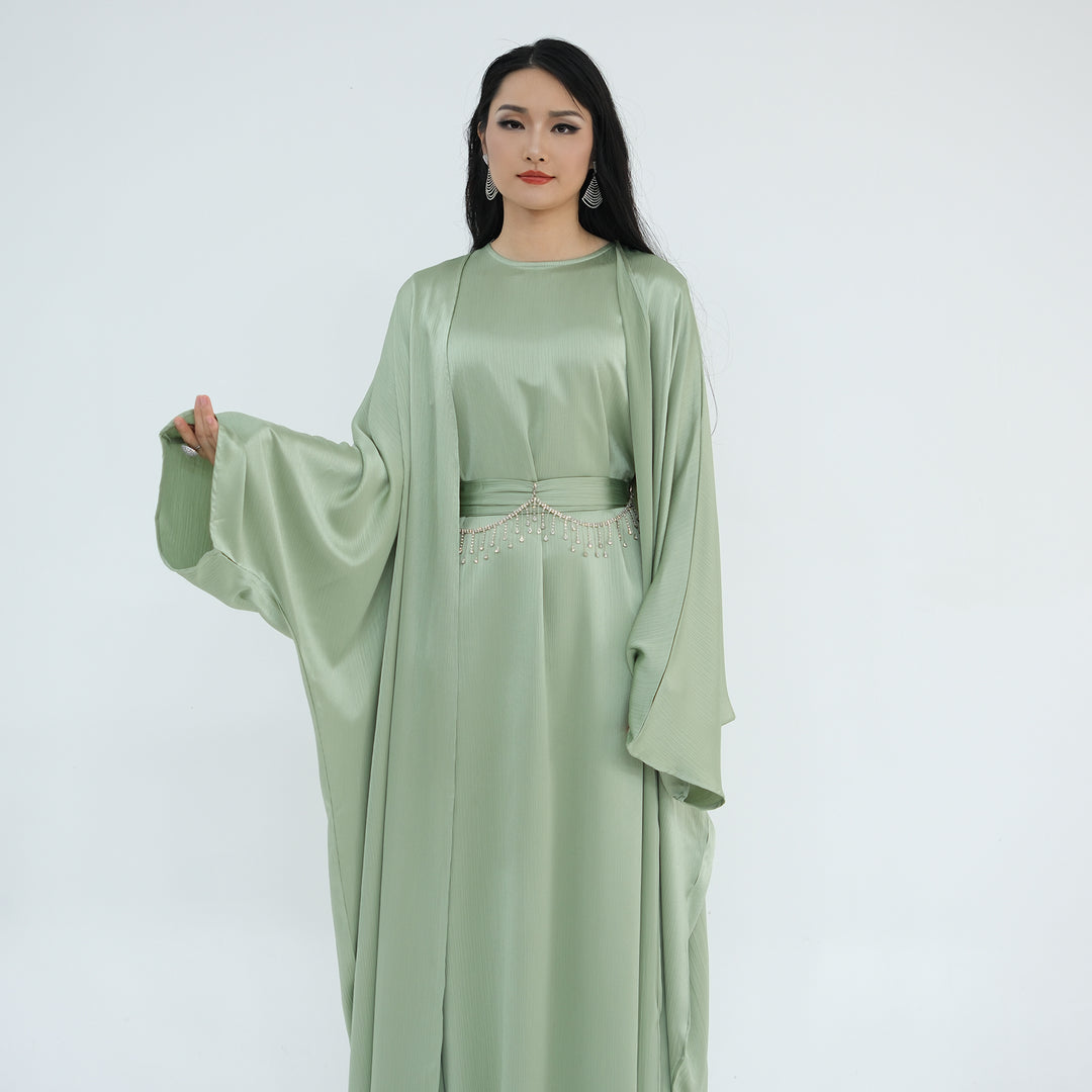 Reina Textured Batwing Abaya Set - Mint