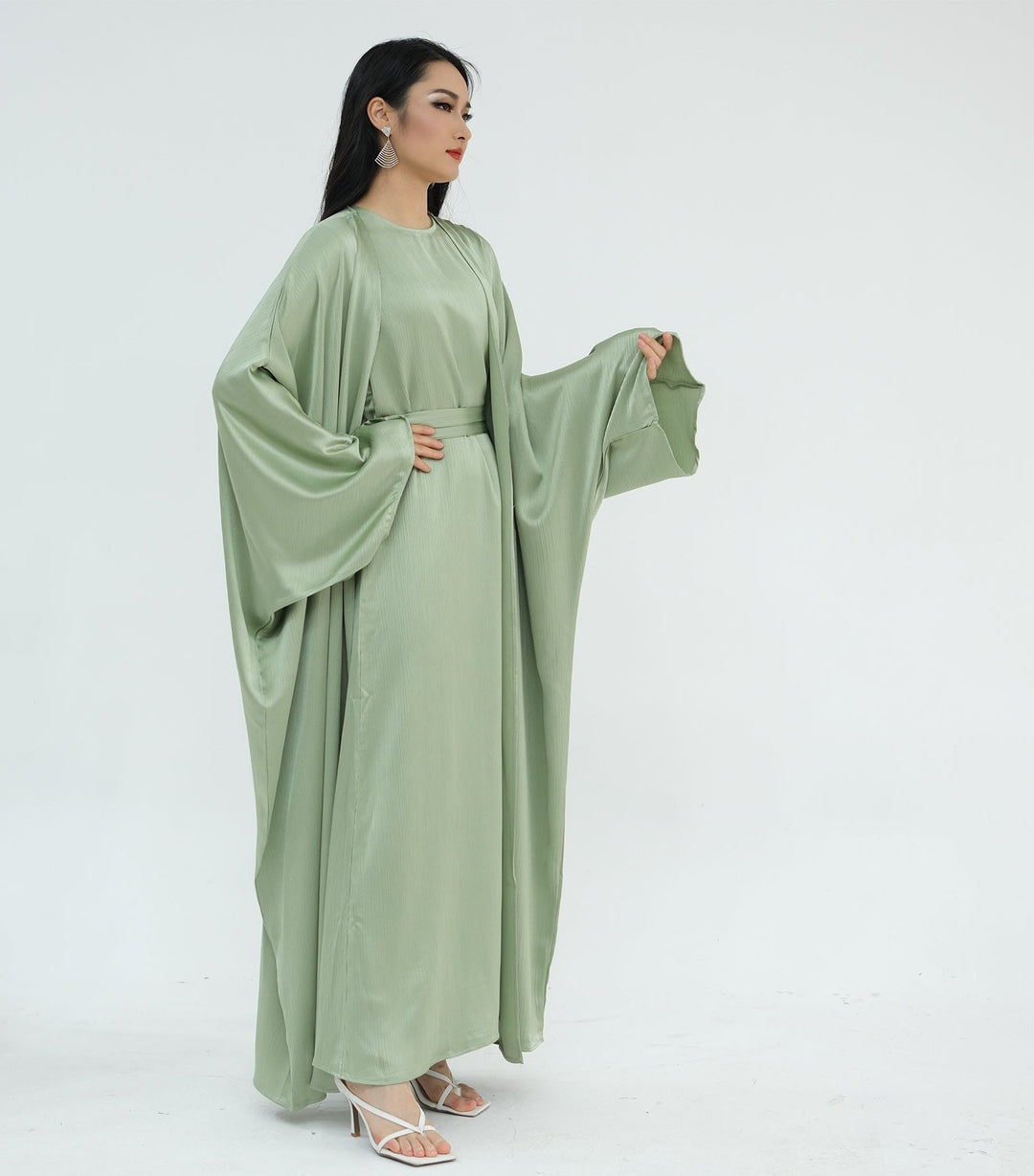 Reina Textured Batwing Abaya Set - Mint