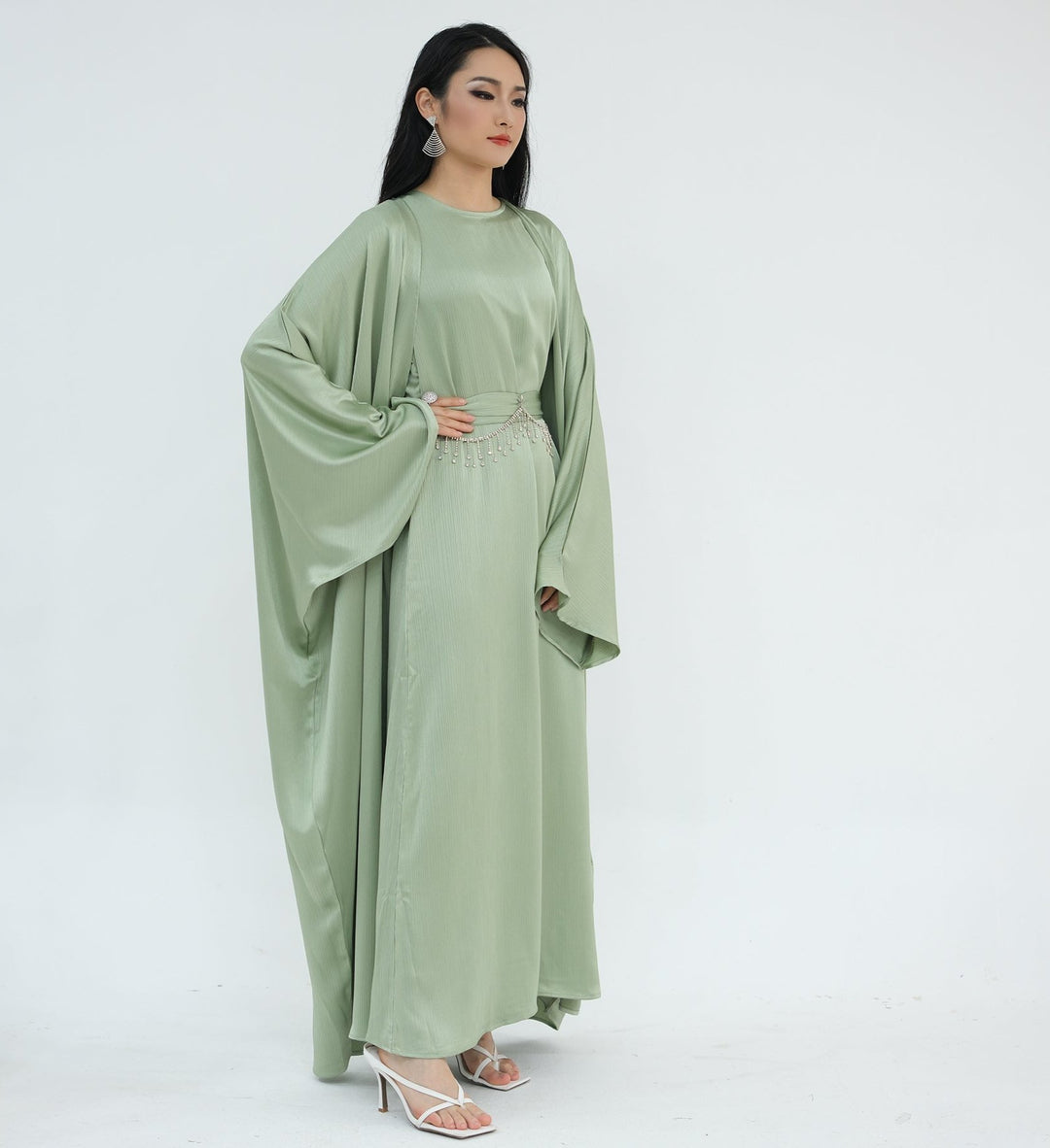 Reina Textured Batwing Abaya Set - Mint