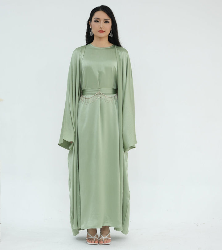 Reina Textured Batwing Abaya Set - Mint