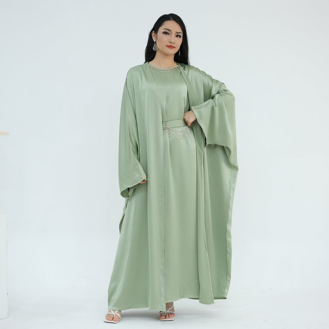 Reina Textured Batwing Abaya Set - Mint