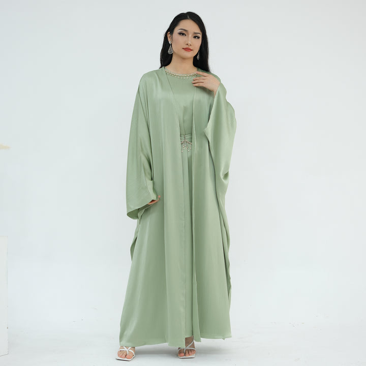 Reina Textured Batwing Abaya Set - Mint