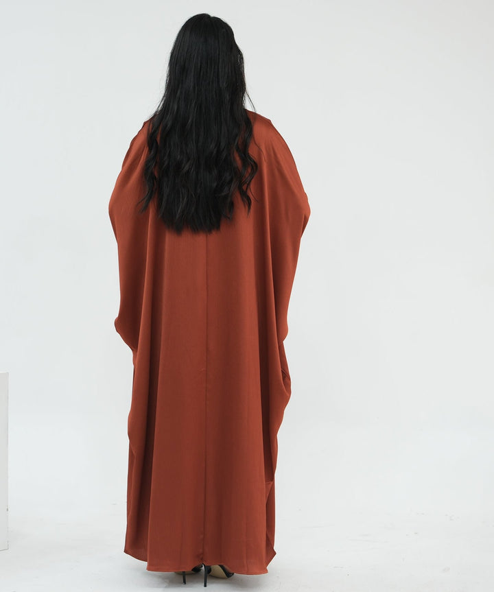 Get trendy with Reina Textured Batwing Abaya Set - Brick -  available at Voilee NY. Grab yours for $109.90 today!