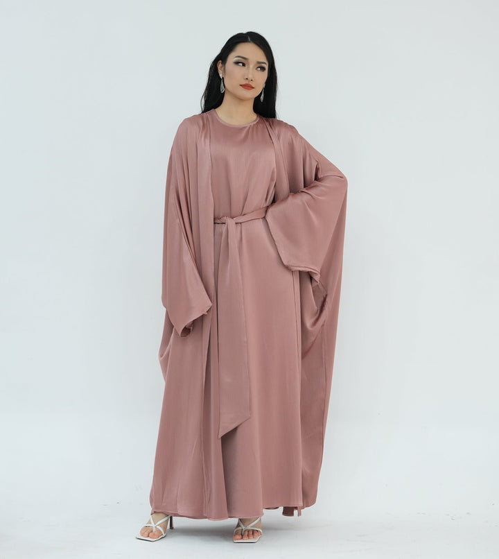 Reina Textured Batwing Abaya Set - Dusty Pink