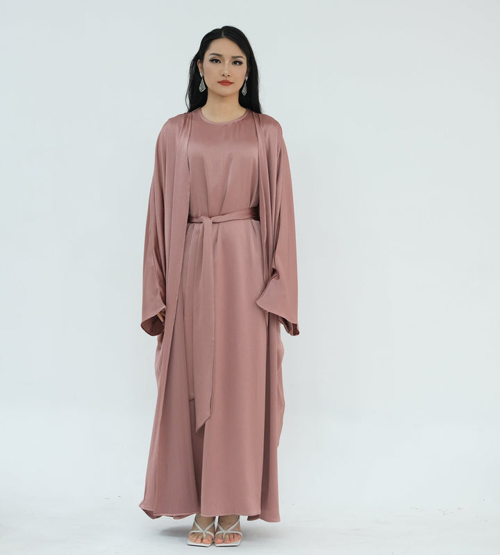 Reina Textured Batwing Abaya Set - Dusty Pink