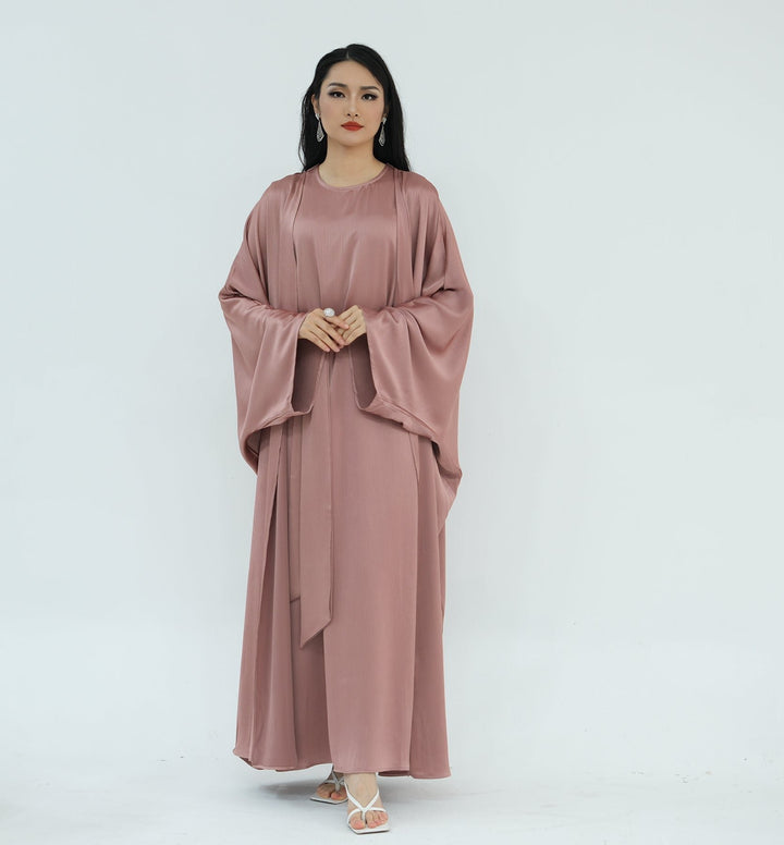 Reina Textured Batwing Abaya Set - Dusty Pink