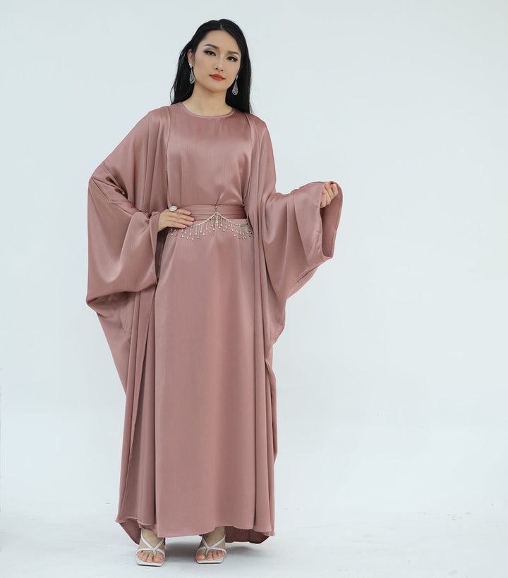 Reina Textured Batwing Abaya Set - Dusty Pink