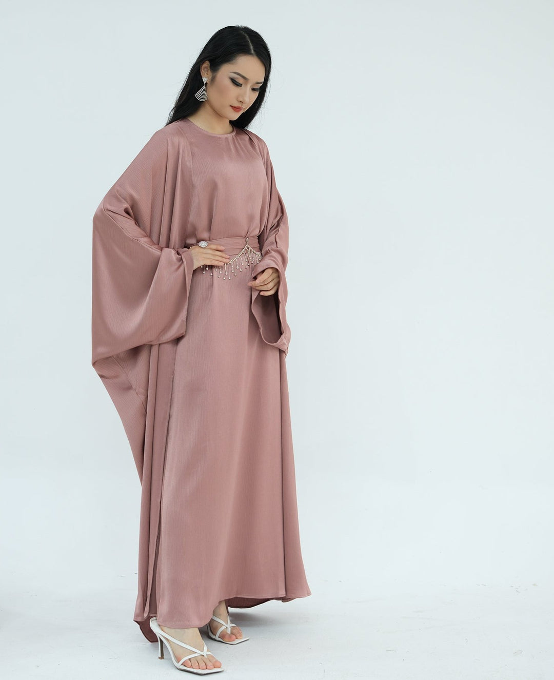 Reina Textured Batwing Abaya Set - Dusty Pink