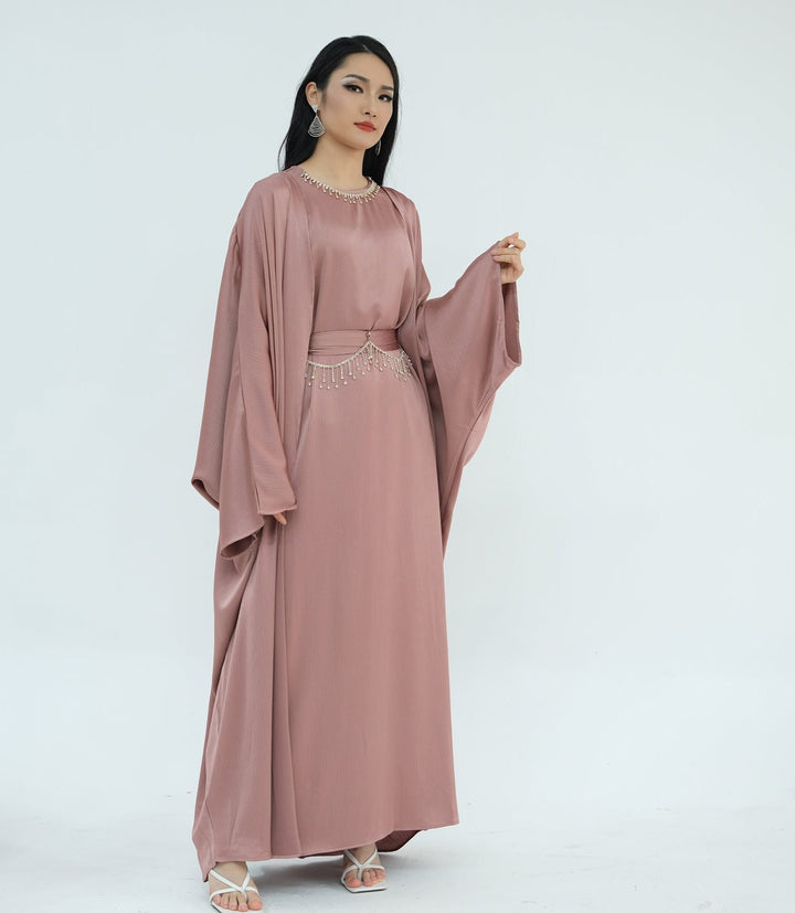 Reina Textured Batwing Abaya Set - Dusty Pink