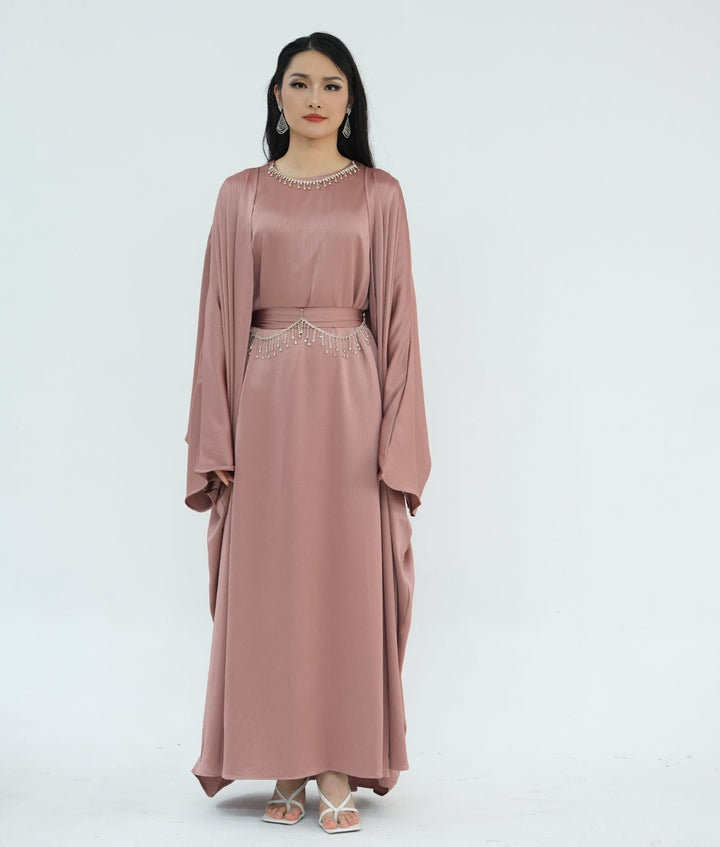 Reina Textured Batwing Abaya Set - Dusty Pink