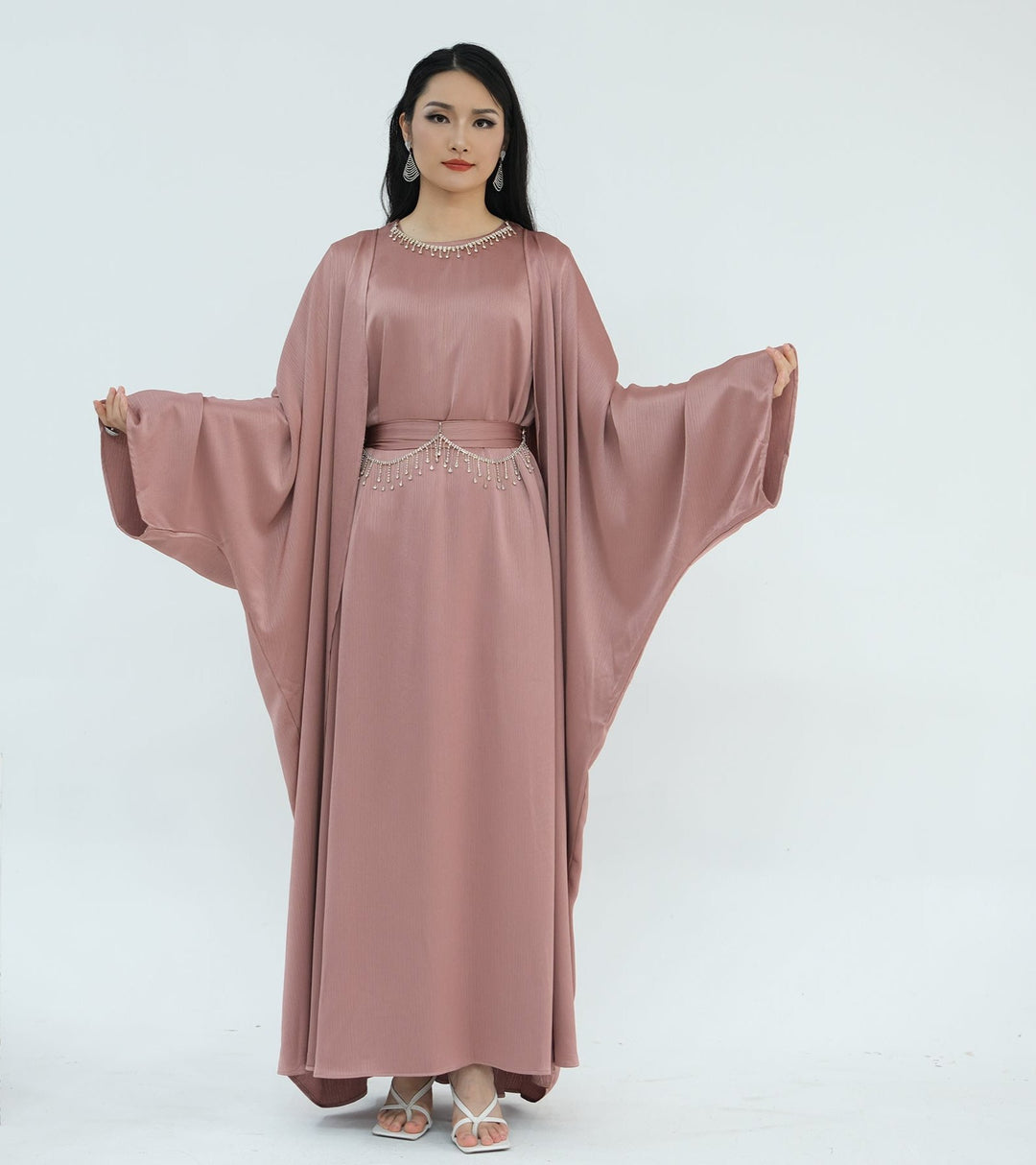 Reina Textured Batwing Abaya Set - Dusty Pink