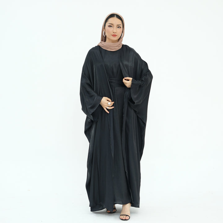 Get trendy with Tasnim Batwing Shimmer Abaya Set - Black -  available at Voilee NY. Grab yours for $89.90 today!