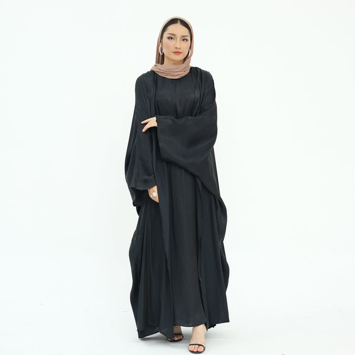 Get trendy with Tasnim Batwing Shimmer Abaya Set - Black -  available at Voilee NY. Grab yours for $89.90 today!