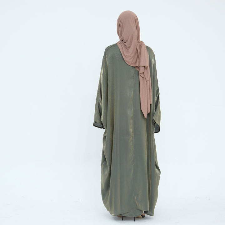 Get trendy with Tasnim Batwing Shimmer Abaya Set - Olive -  available at Voilee NY. Grab yours for $89.90 today!