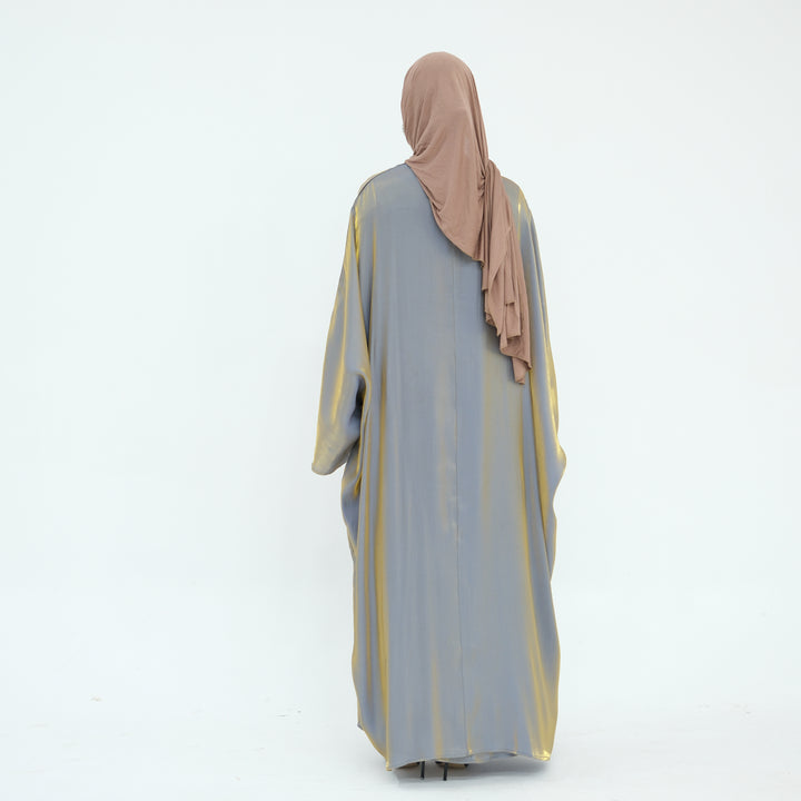 Get trendy with Tasnim Batwing Shimmer Abaya Set - Pewter -  available at Voilee NY. Grab yours for $89.90 today!