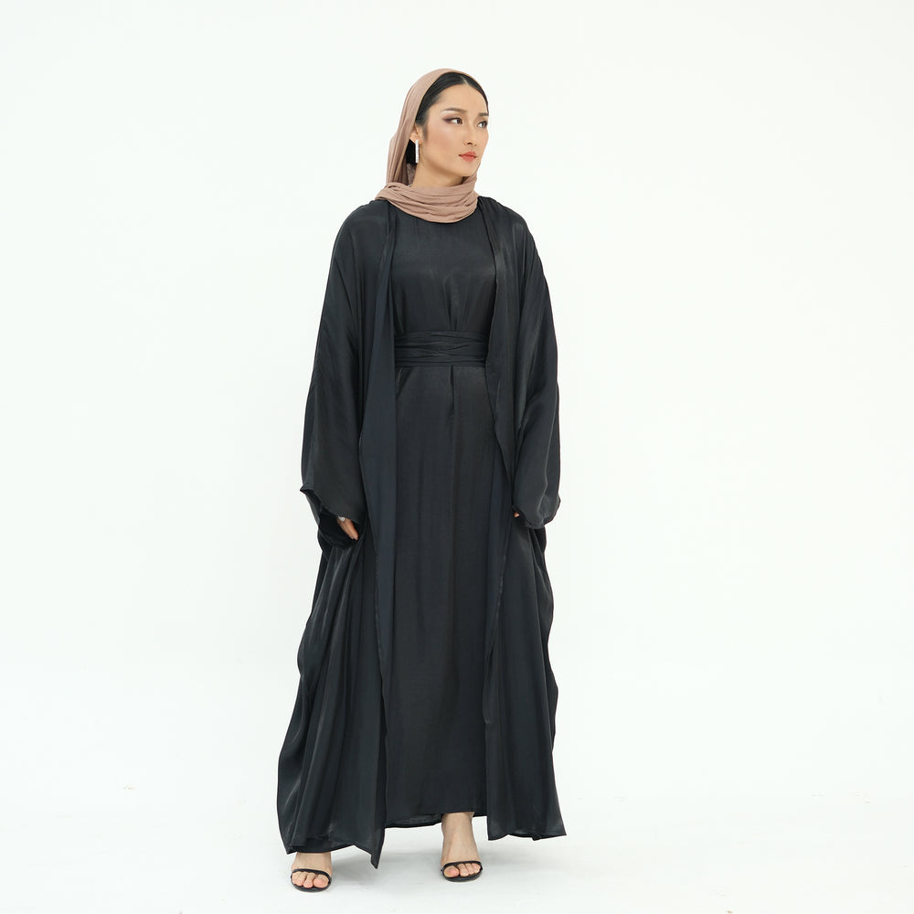 Get trendy with Tasnim Batwing Shimmer Abaya Set - Black -  available at Voilee NY. Grab yours for $89.90 today!