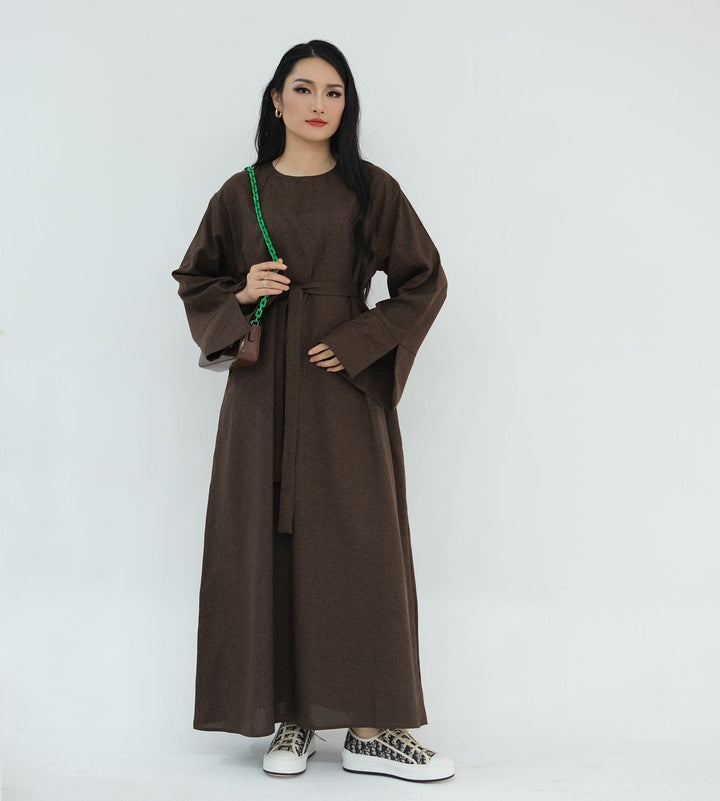 Get trendy with Heather Everyday Abaya - Brown - Dresses available at Voilee NY. Grab yours for $49.90 today!