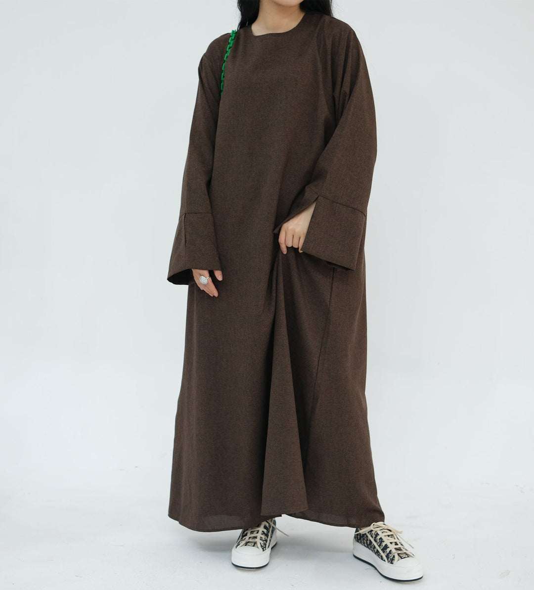 Get trendy with Heather Everyday Abaya - Brown - Dresses available at Voilee NY. Grab yours for $49.90 today!