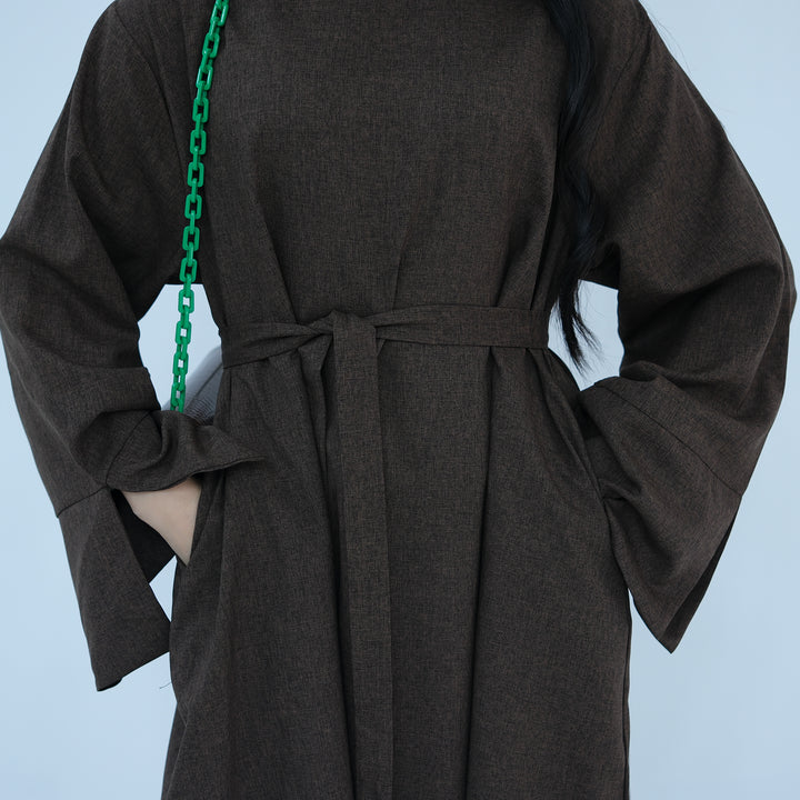 Get trendy with Heather Everyday Abaya - Brown - Dresses available at Voilee NY. Grab yours for $49.90 today!