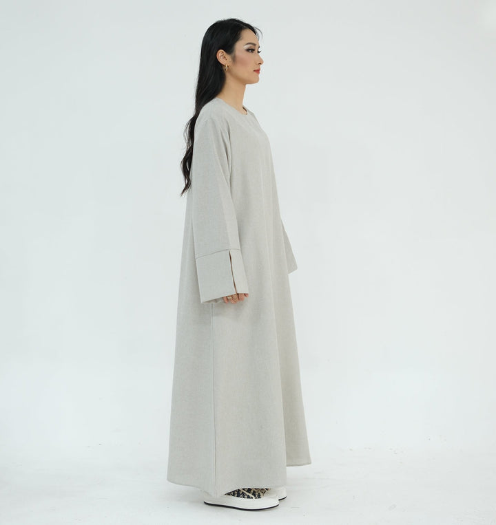 Get trendy with Heather Everyday Abaya - Sand - Dresses available at Voilee NY. Grab yours for $49.90 today!