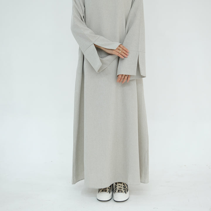 Get trendy with Heather Everyday Abaya - Sand - Dresses available at Voilee NY. Grab yours for $49.90 today!