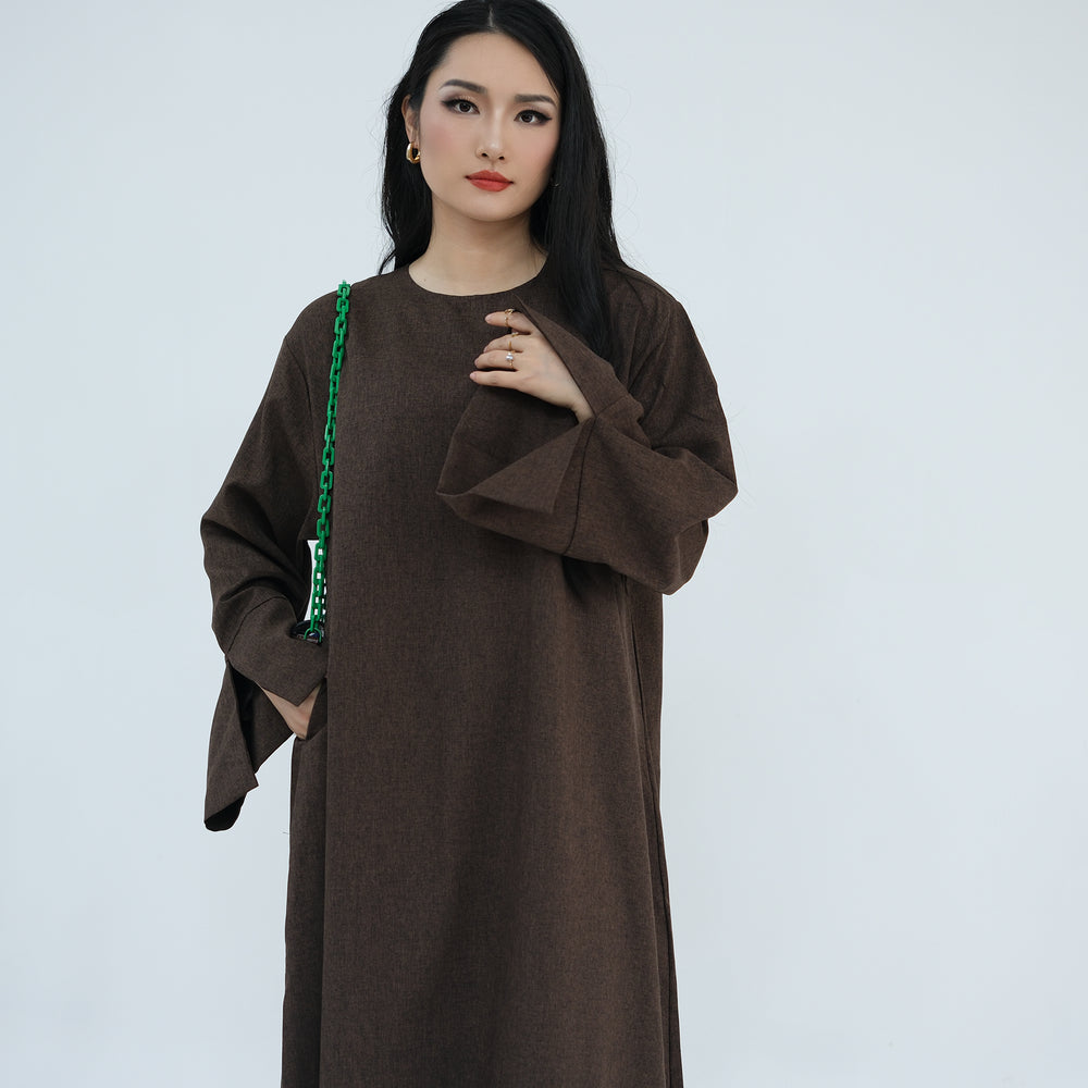 Get trendy with Heather Everyday Abaya - Brown - Dresses available at Voilee NY. Grab yours for $49.90 today!