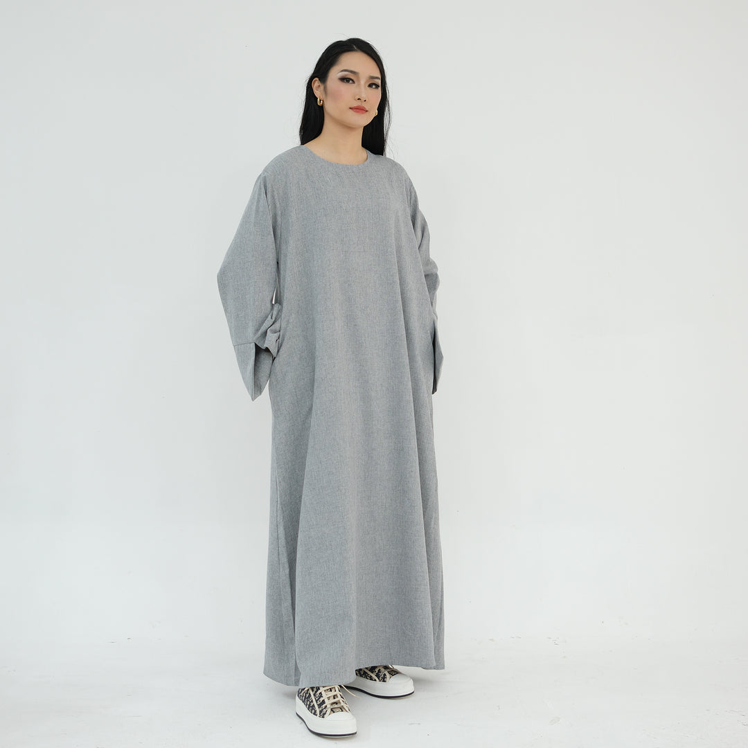 Get trendy with Heather Everyday Abaya - Gray - Dresses available at Voilee NY. Grab yours for $49.90 today!