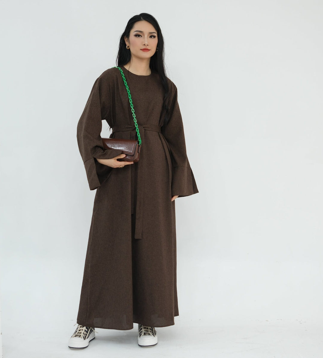 Get trendy with Heather Everyday Abaya - Brown - Dresses available at Voilee NY. Grab yours for $49.90 today!