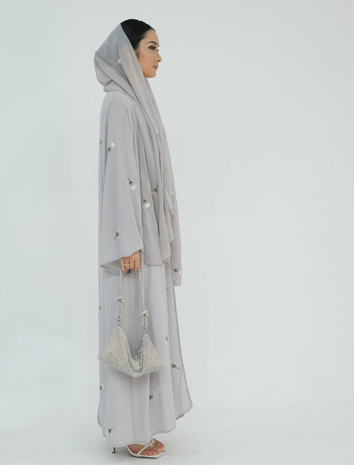 Get trendy with Aneela Chiffon Open Abaya Kimono Set - Gray - Cardigan available at Voilee NY. Grab yours for $69.90 today!