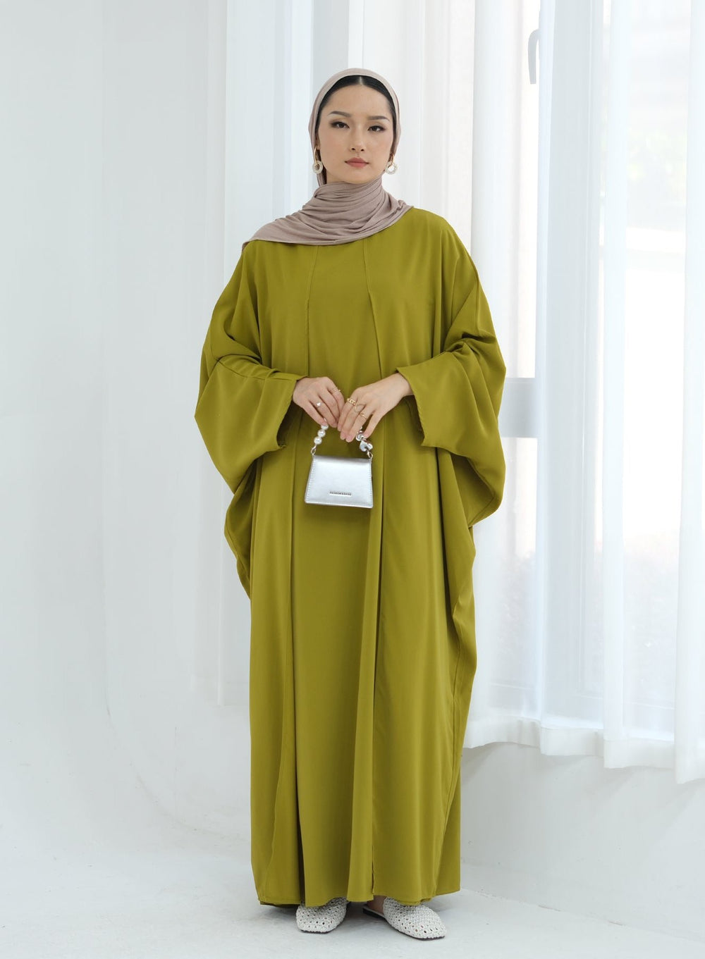 Get trendy with Izzy 2 in 1 Abaya Combo - Olive -  available at Voilee NY. Grab yours for $69.90 today!