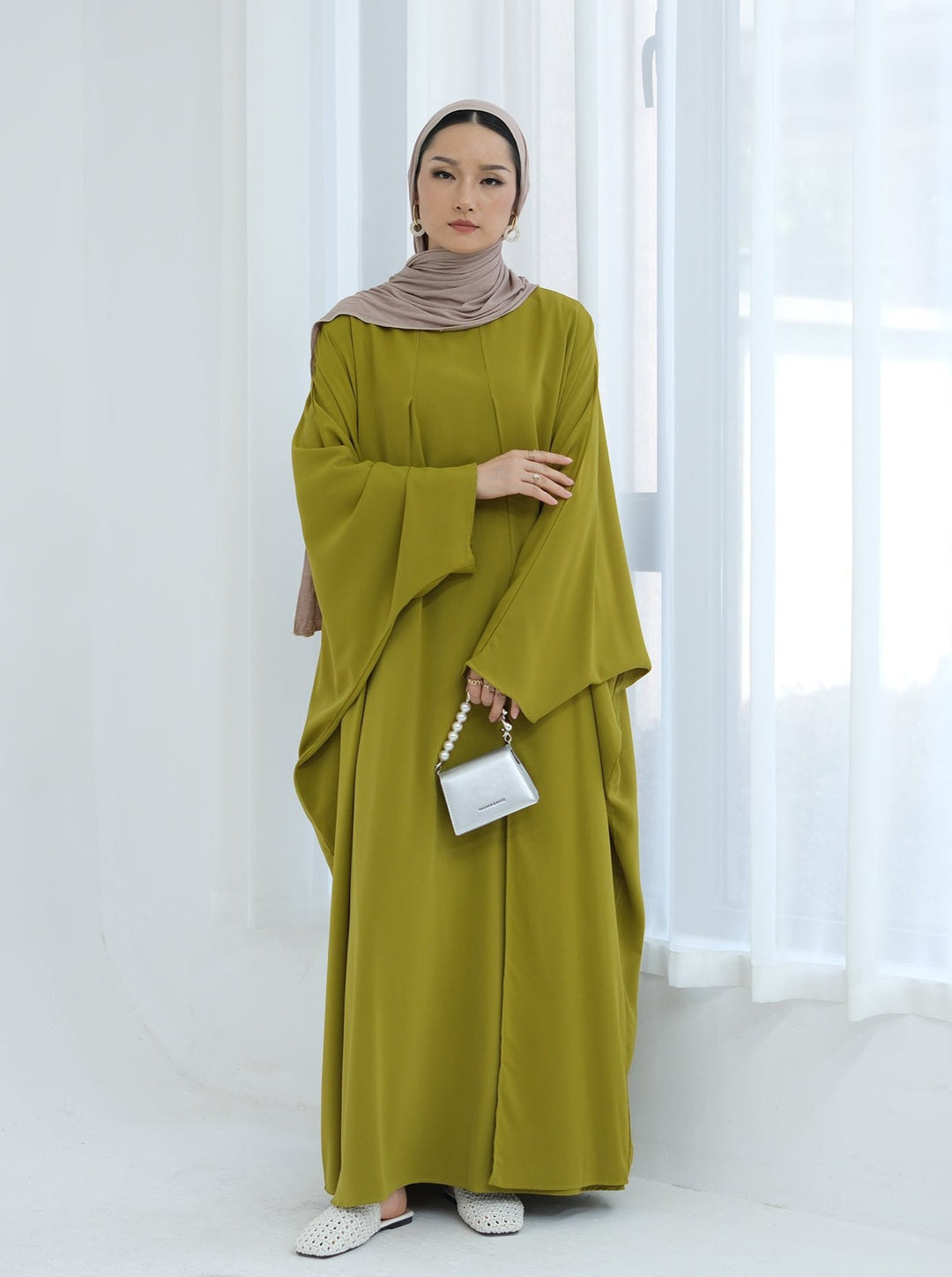 Get trendy with Izzy 2 in 1 Abaya Combo - Olive -  available at Voilee NY. Grab yours for $69.90 today!