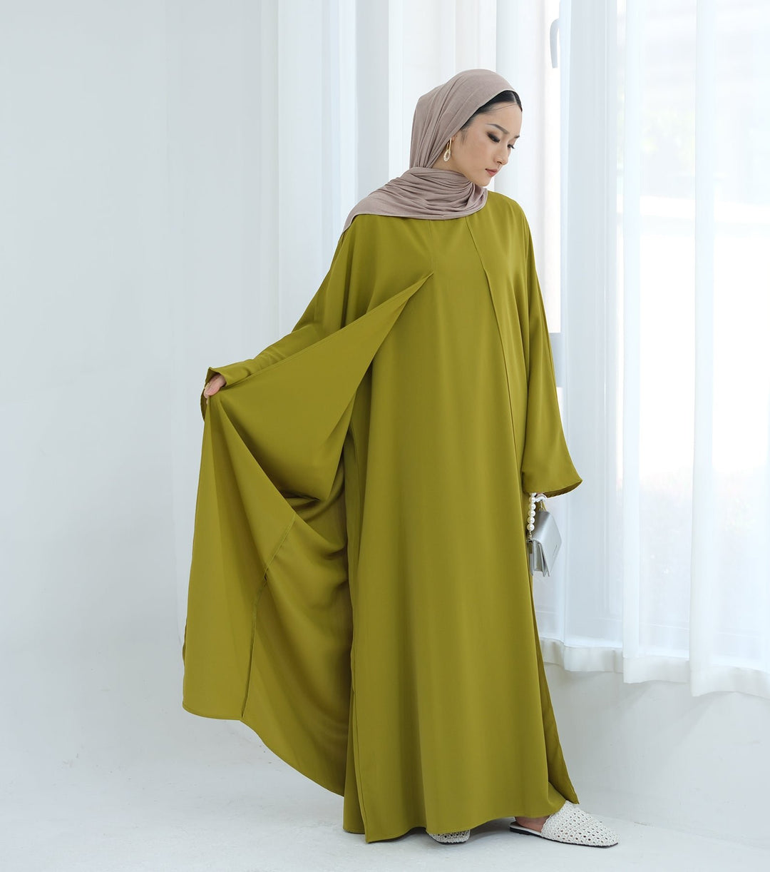 Get trendy with Izzy 2 in 1 Abaya Combo - Olive -  available at Voilee NY. Grab yours for $69.90 today!