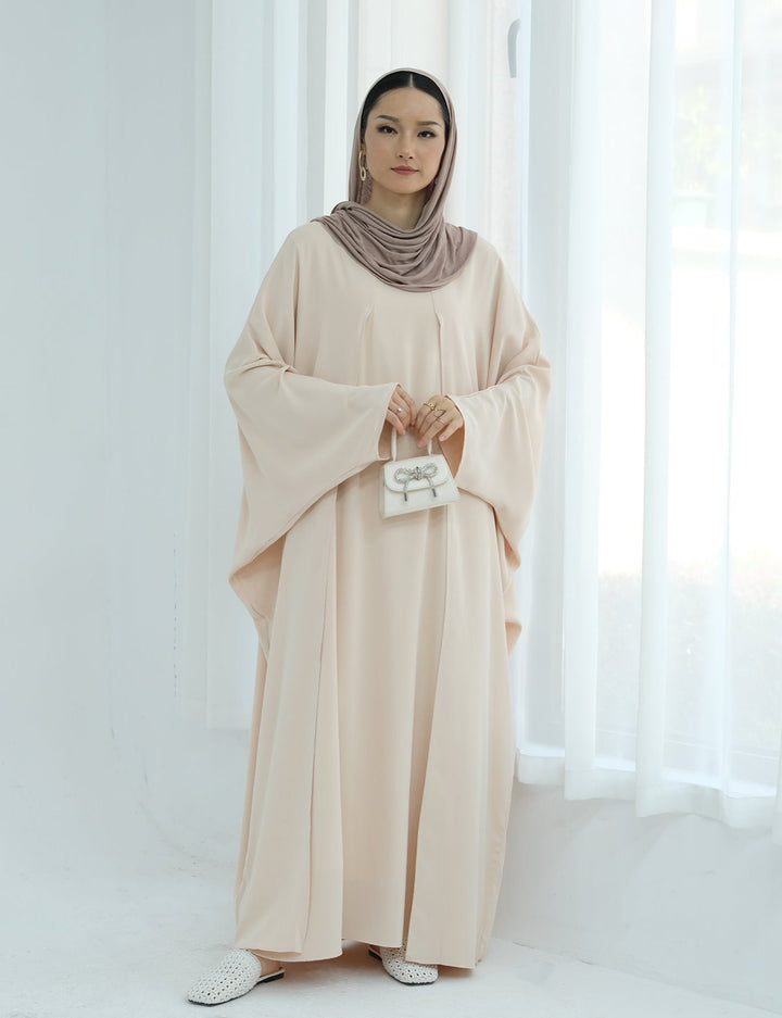 Get trendy with Izzy 2 in 1 Abaya Combo - Beige -  available at Voilee NY. Grab yours for $69.90 today!