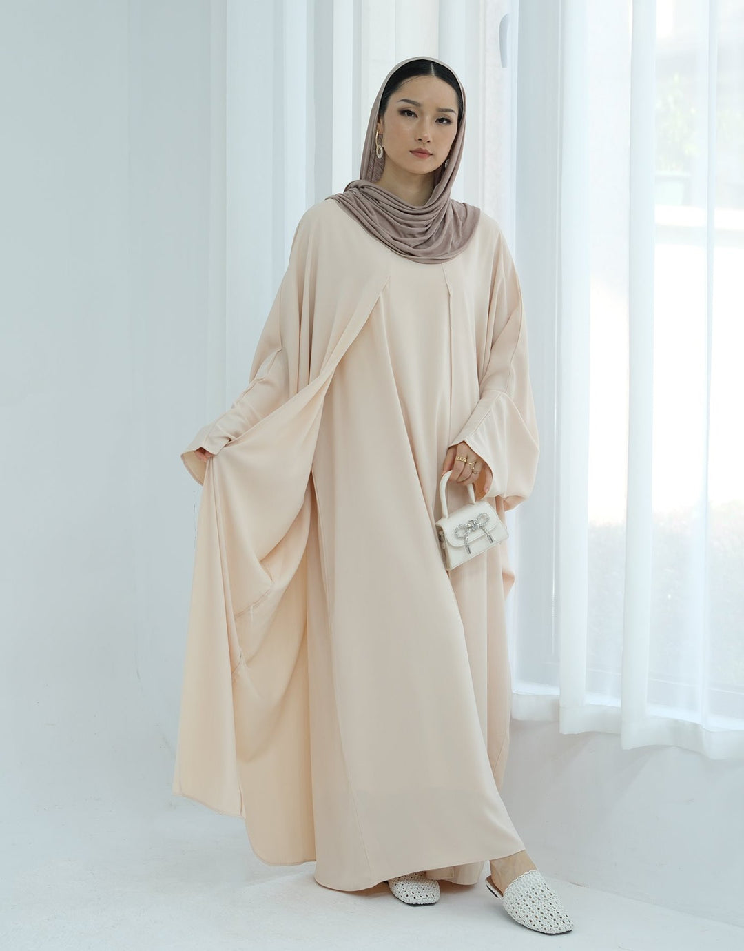 Get trendy with Izzy 2 in 1 Abaya Combo - Beige -  available at Voilee NY. Grab yours for $69.90 today!