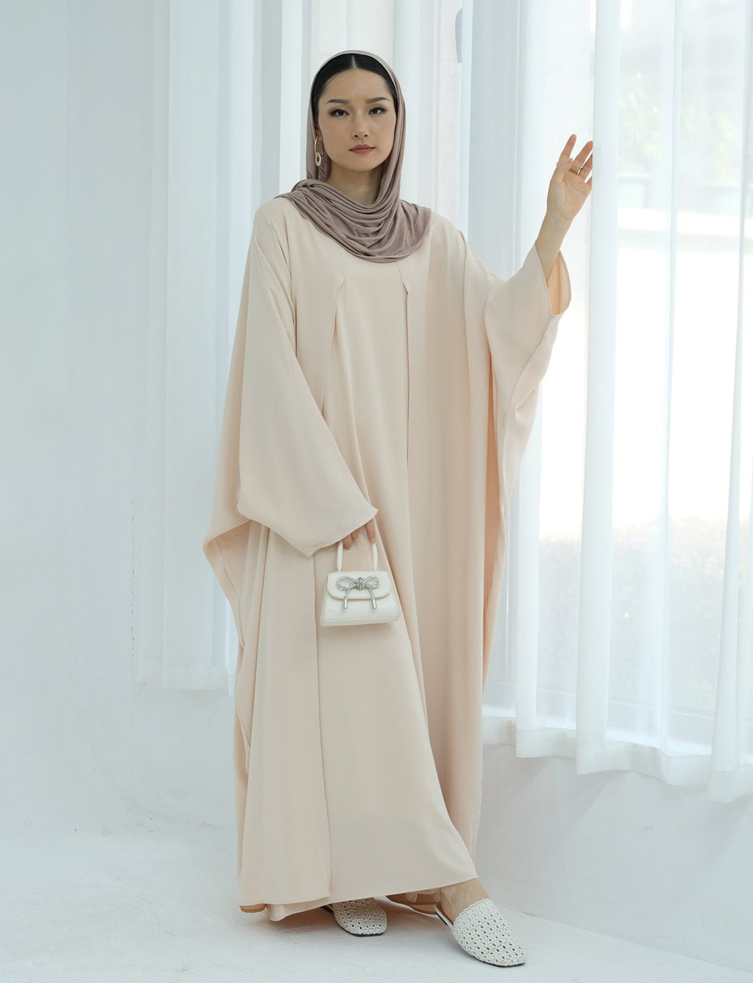 Get trendy with Izzy 2 in 1 Abaya Combo - Beige -  available at Voilee NY. Grab yours for $69.90 today!