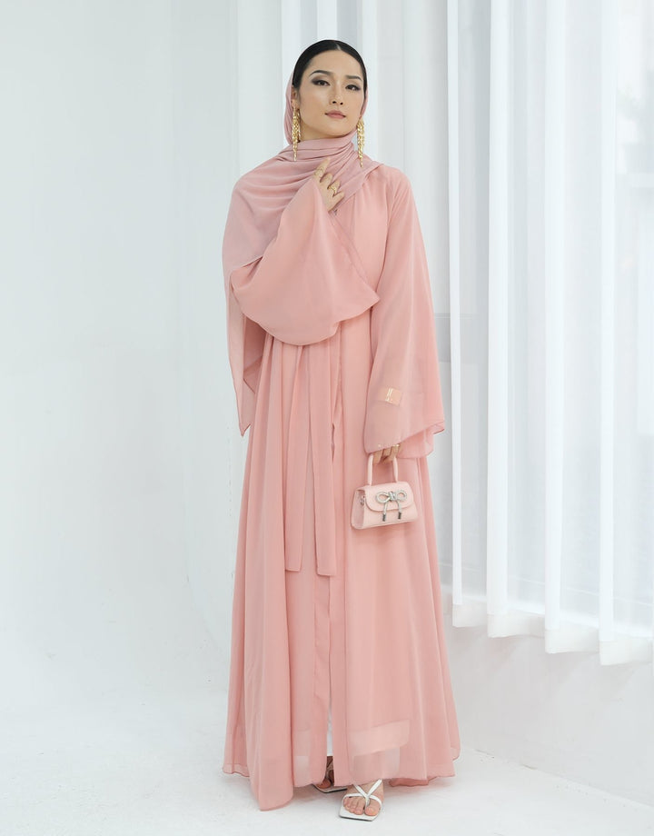 Get trendy with Sunny Layered Open Abaya Kimono - Coral -  available at Voilee NY. Grab yours for $69.90 today!