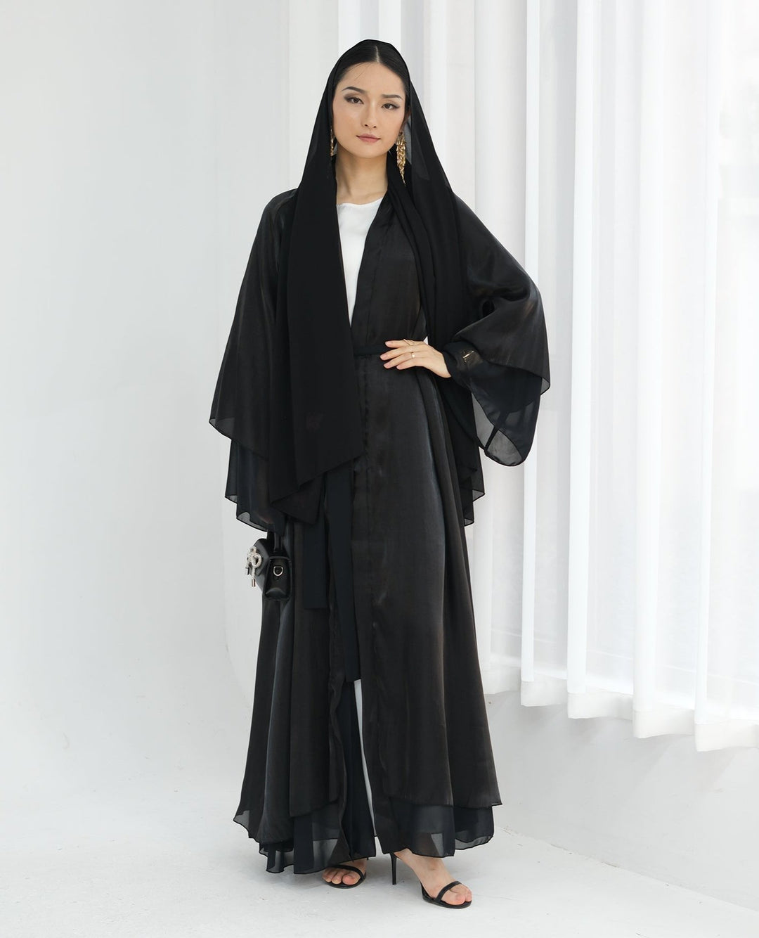 Get trendy with Sunny Layered Open Abaya Kimono - Black -  available at Voilee NY. Grab yours for $69.90 today!