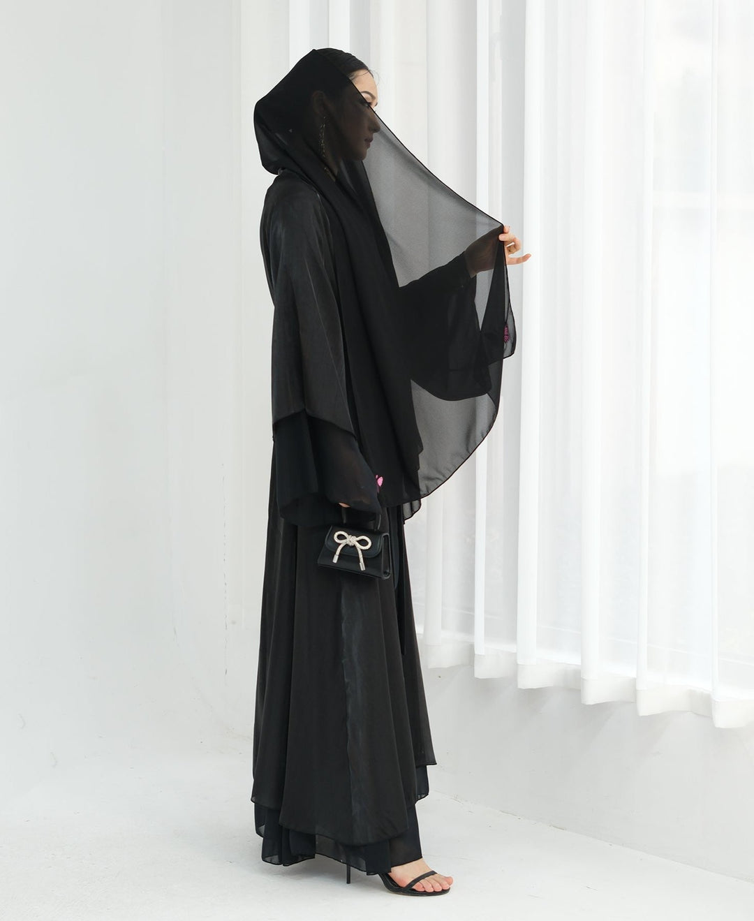 Get trendy with Sunny Layered Open Abaya Kimono - Black -  available at Voilee NY. Grab yours for $69.90 today!