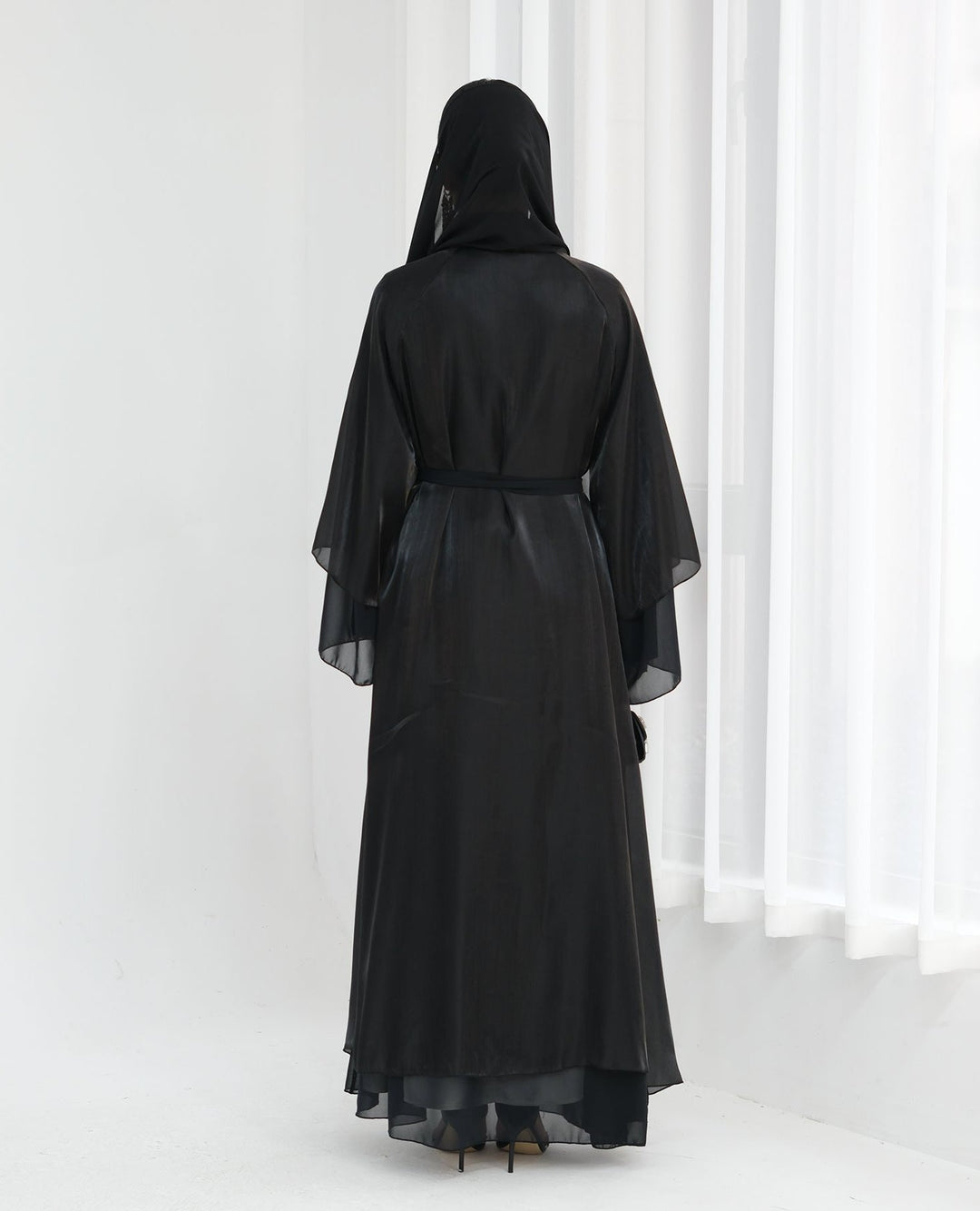 Get trendy with Sunny Layered Open Abaya Kimono - Black -  available at Voilee NY. Grab yours for $69.90 today!