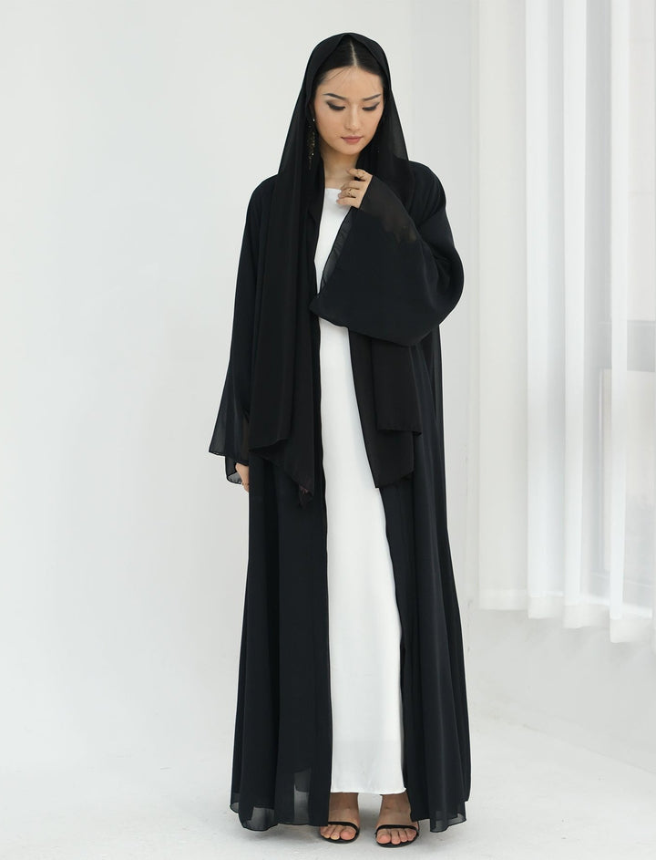 Get trendy with Sunny Layered Open Abaya Kimono - Black -  available at Voilee NY. Grab yours for $69.90 today!