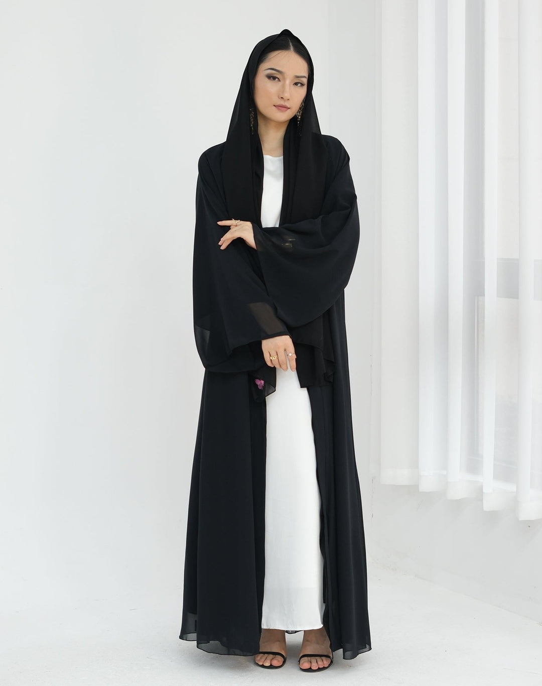 Get trendy with Sunny Layered Open Abaya Kimono - Black -  available at Voilee NY. Grab yours for $69.90 today!