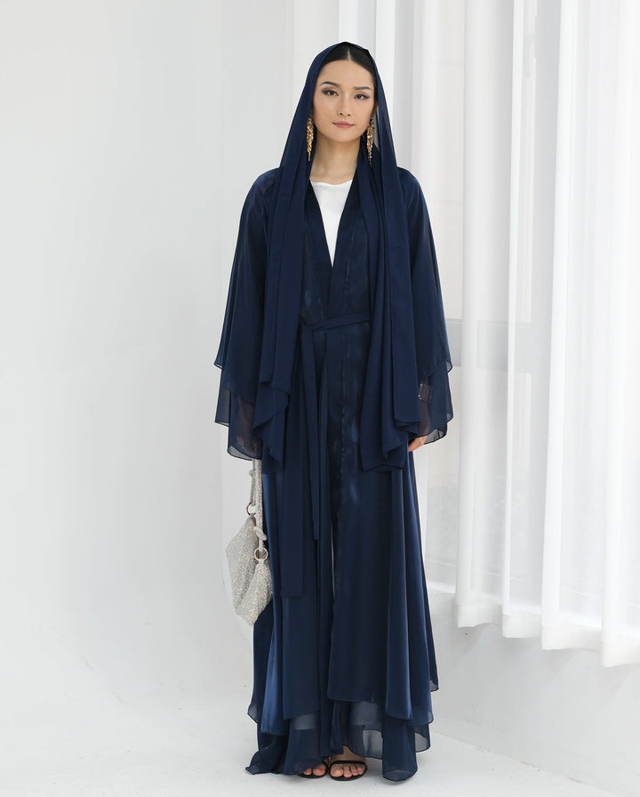 Get trendy with Sunny Layered Open Abaya Kimono - Navy -  available at Voilee NY. Grab yours for $69.90 today!