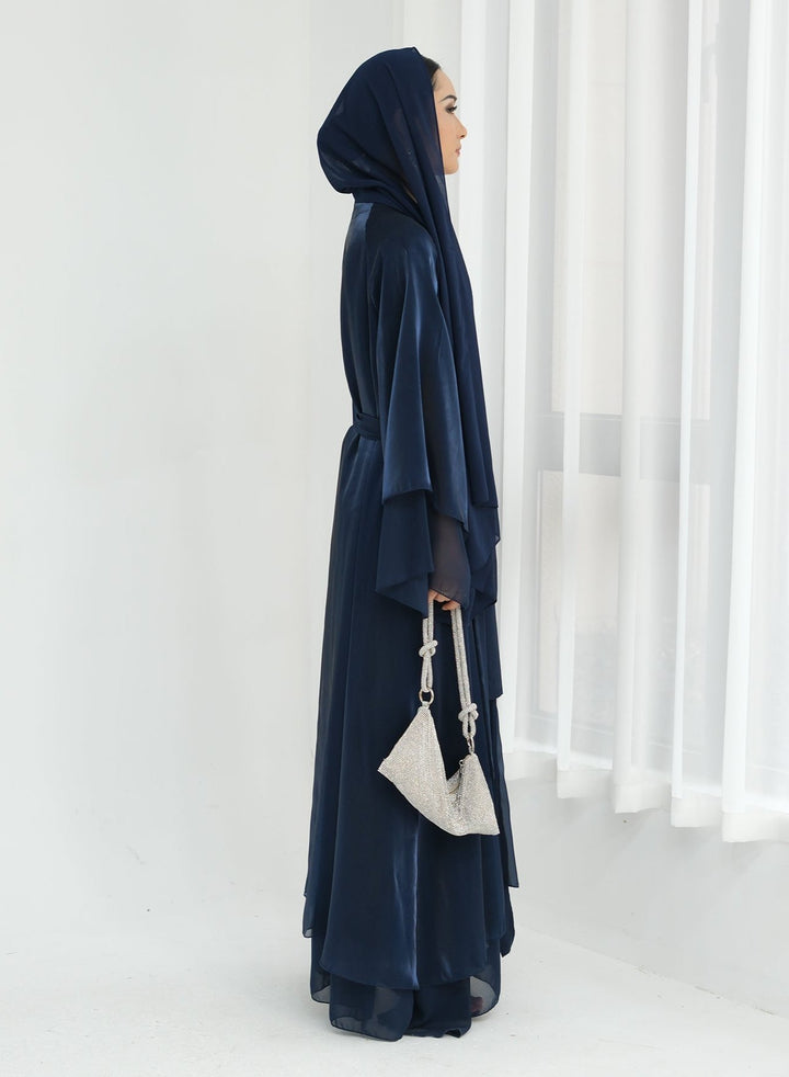 Get trendy with Sunny Layered Open Abaya Kimono - Navy -  available at Voilee NY. Grab yours for $69.90 today!