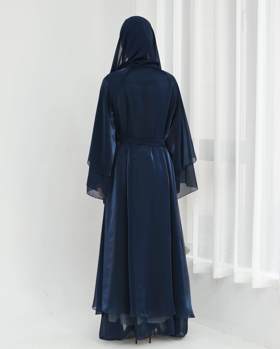 Get trendy with Sunny Layered Open Abaya Kimono - Navy -  available at Voilee NY. Grab yours for $69.90 today!