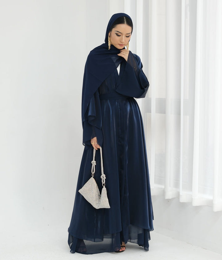 Get trendy with Sunny Layered Open Abaya Kimono - Navy -  available at Voilee NY. Grab yours for $69.90 today!