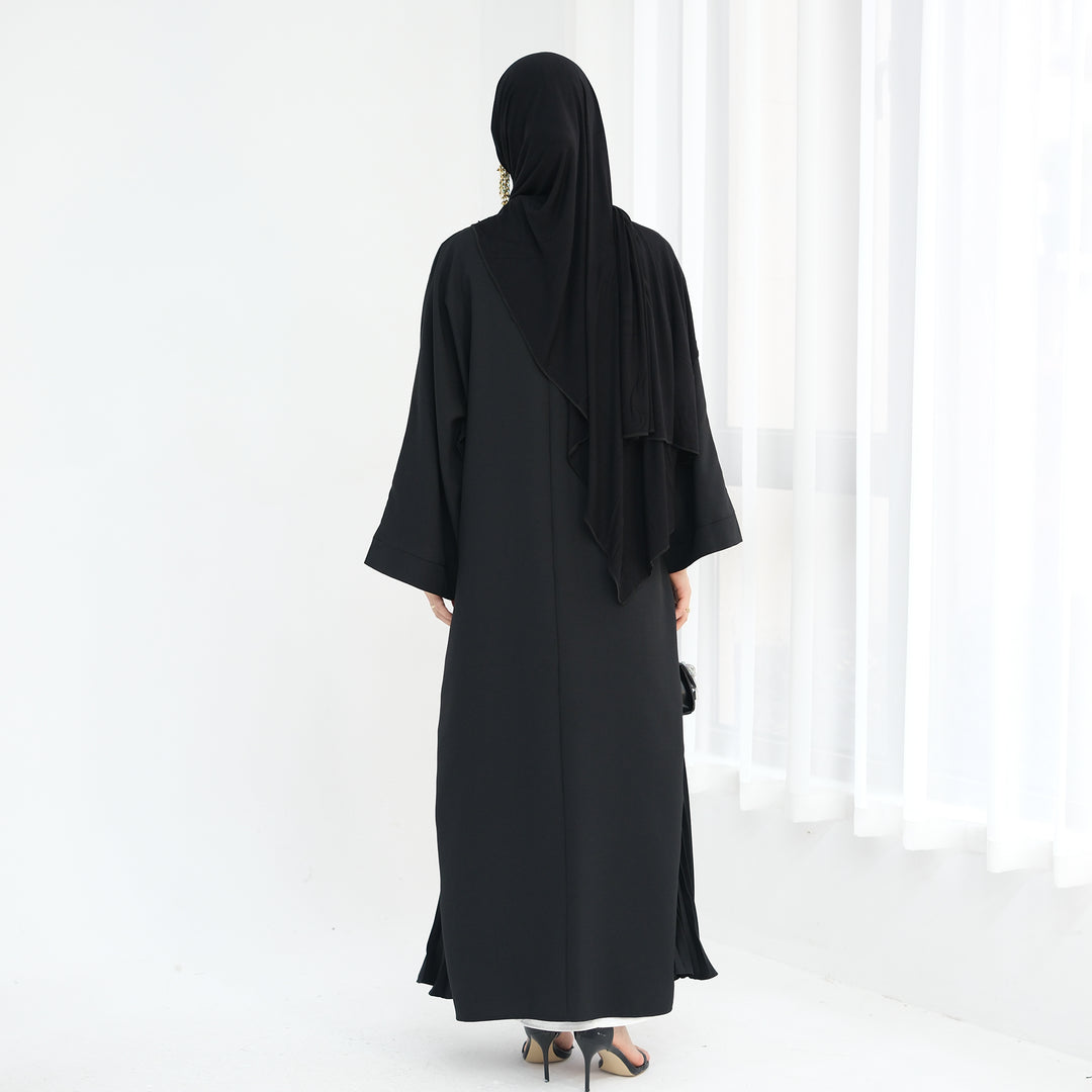 Get trendy with Hera Open Abaya Kimono - Black - Cardigan available at Voilee NY. Grab yours for $59.90 today!