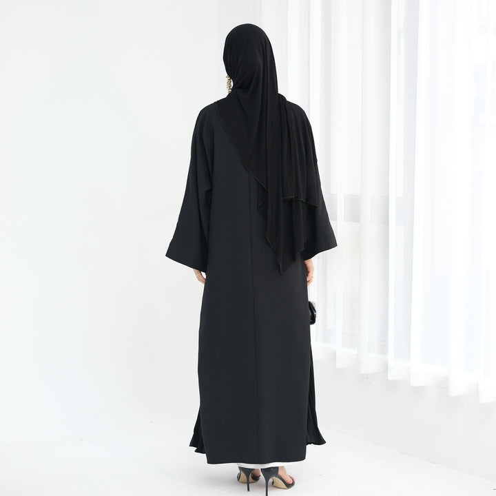 Get trendy with Hera Open Abaya Kimono - Black - Cardigan available at Voilee NY. Grab yours for $59.90 today!