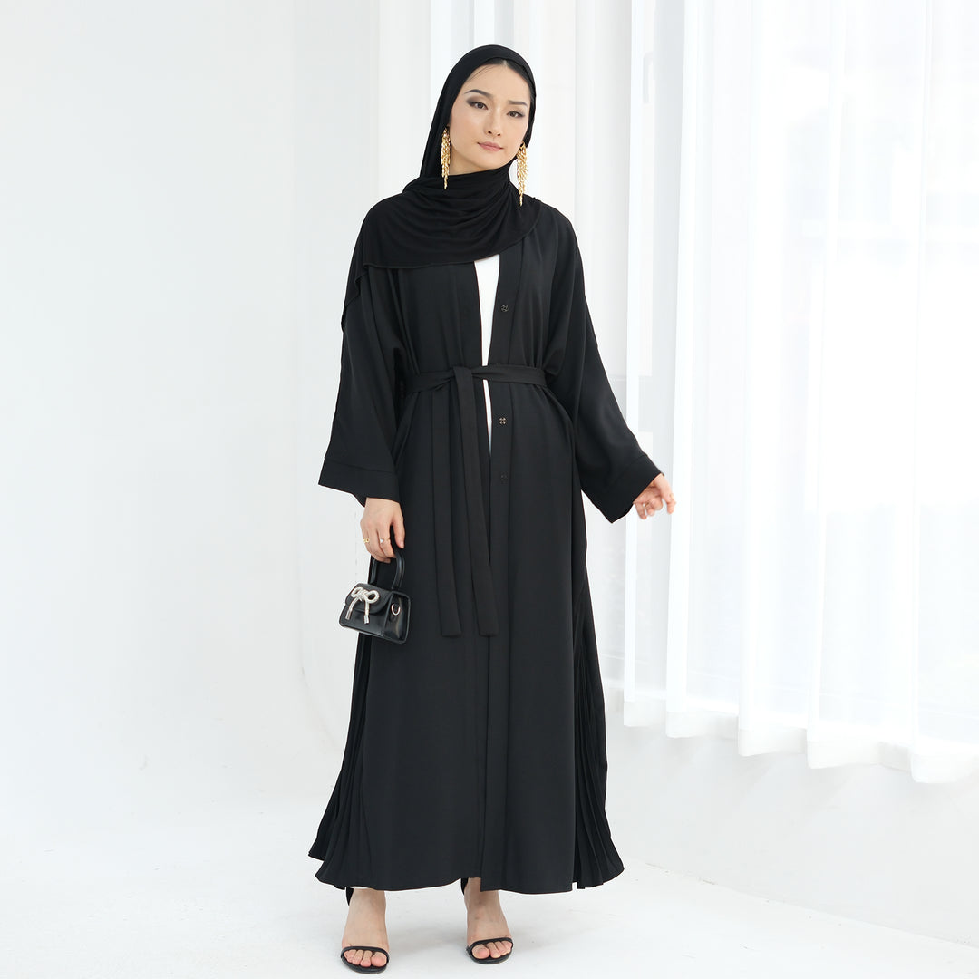 Get trendy with Hera Open Abaya Kimono - Black - Cardigan available at Voilee NY. Grab yours for $59.90 today!